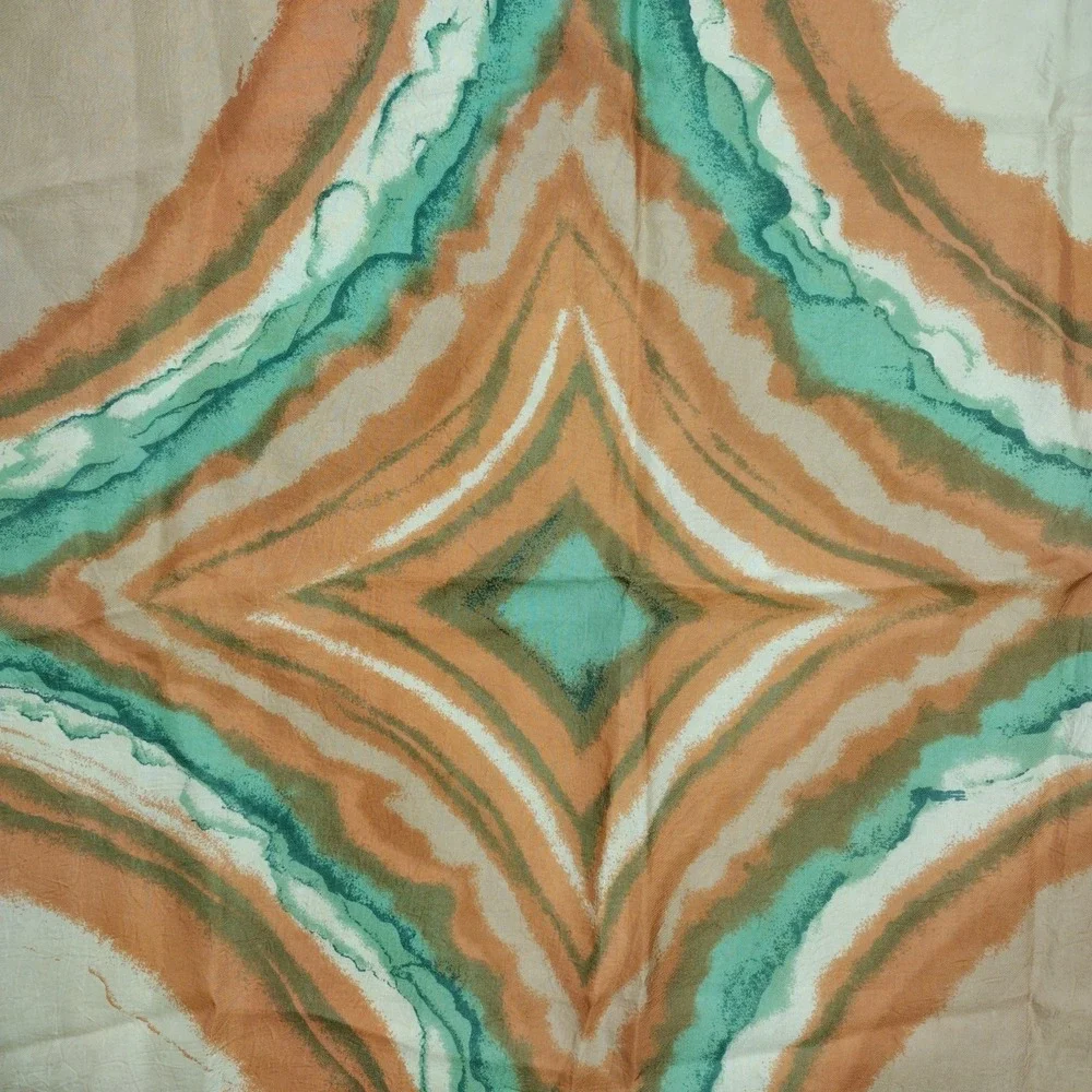VTG Paoli Silk Scarf Abstract Landscape Waves Teal Ochre Orange Earthy